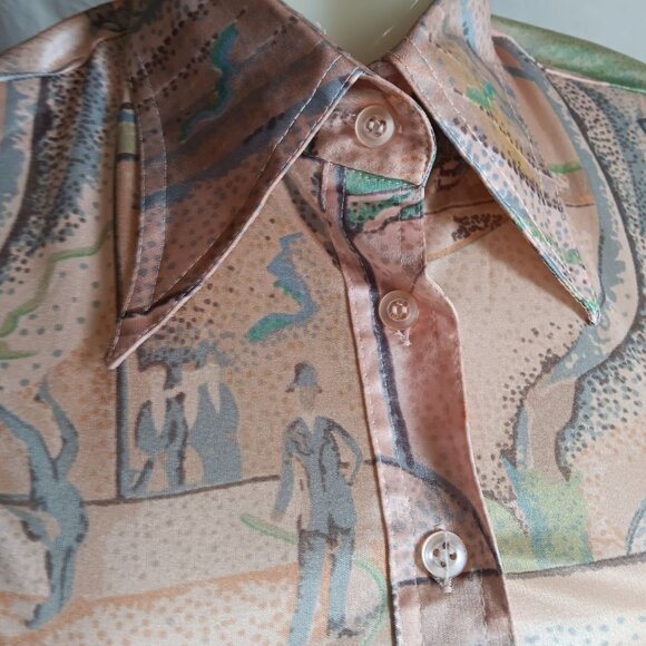 Vintage Small Huk-a-Poo Button-Up Disco Shirt With Victorian Abstract Pattern - Picture 6 of 9